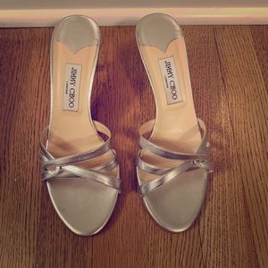 JIMMY CHOO silver kitten heel